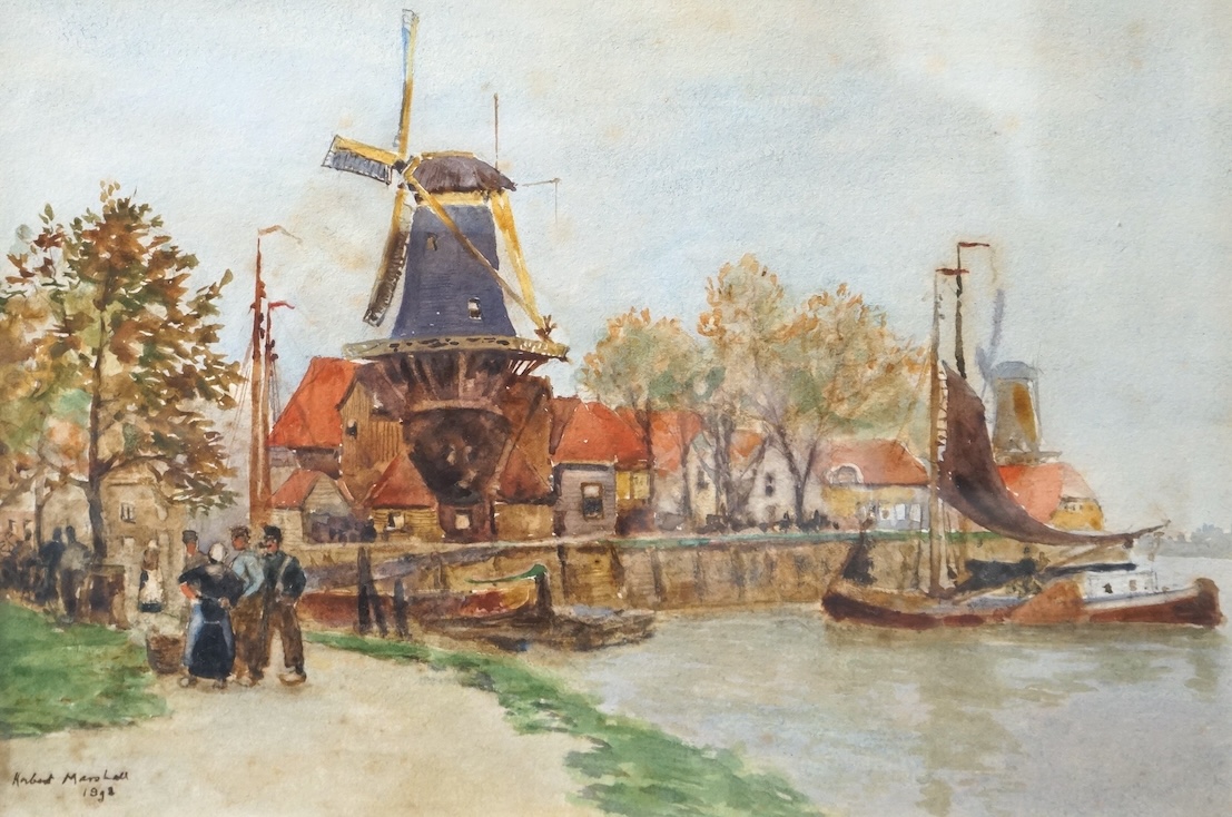 Herbert Menzies Marshall (1841-1913), Windmill, signed and indistinctly dated, inscription verso, watercolour, 17 x 25cm